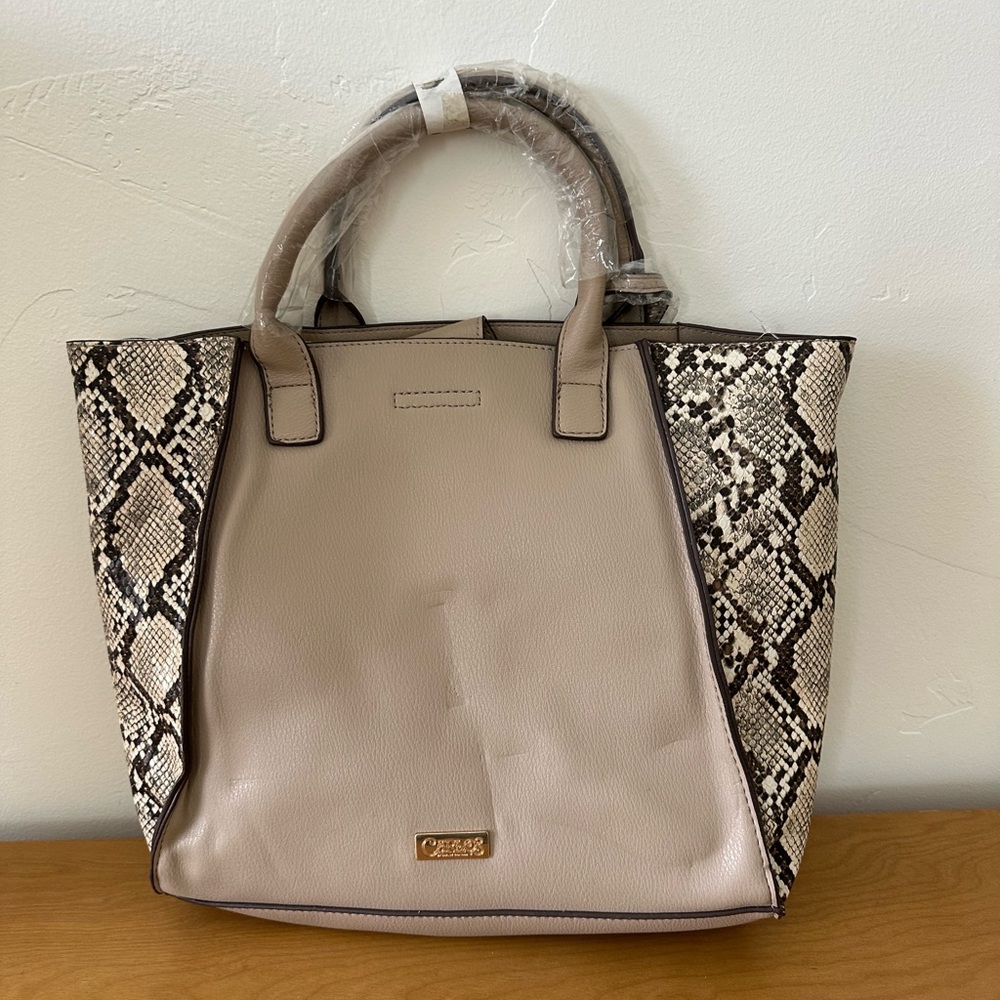 Carlos by Carlos Santana Beige and Snake Print Tote